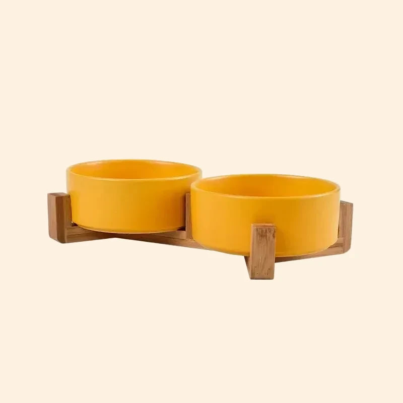 Ceramic Bowl Set with Wood Stand