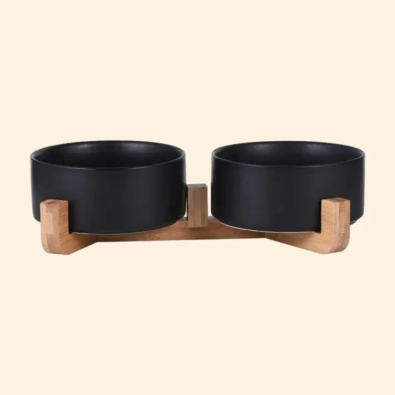 Ceramic Bowl Set with Wood Stand