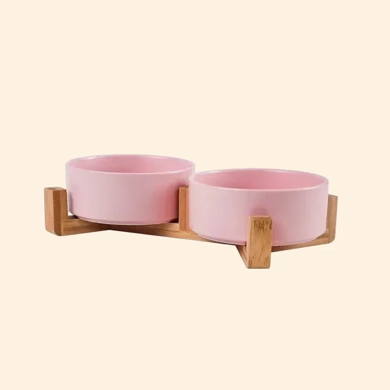 Ceramic Bowl Set with Wood Stand