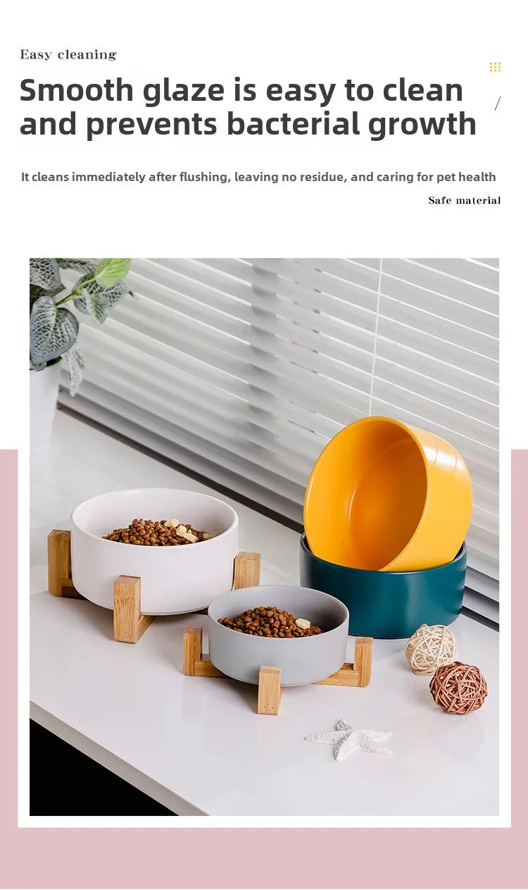 Ceramic Bowl Set with Wood Stand
