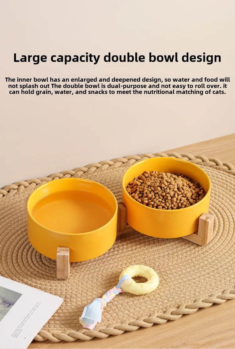 Ceramic Bowl Set with Wood Stand