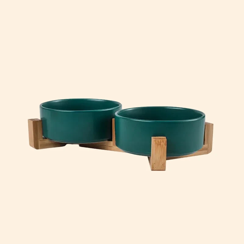 Ceramic Bowl Set with Wood Stand