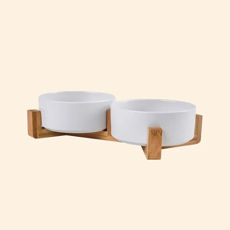 Ceramic Bowl Set with Wood Stand