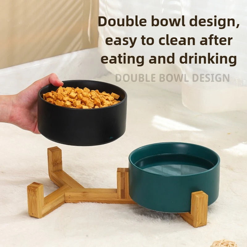Ceramic Bowl Set with Wood Stand