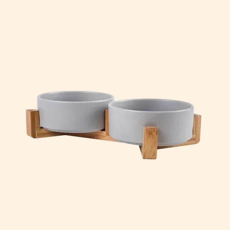Ceramic Bowl Set with Wood Stand