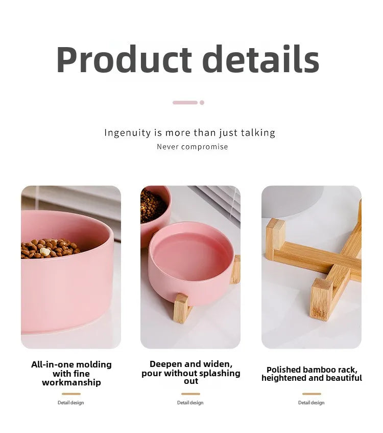 Ceramic Bowl Set with Wood Stand