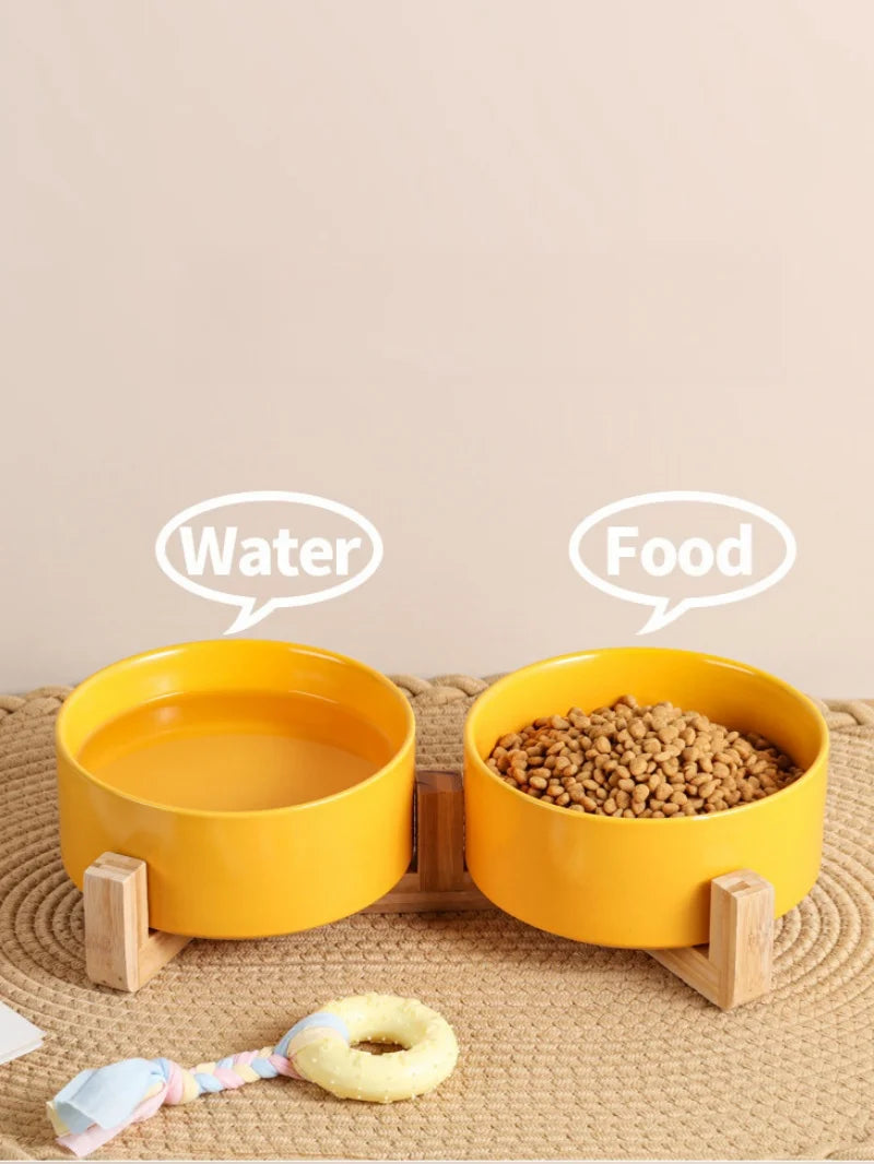 Ceramic Bowl Set with Wood Stand