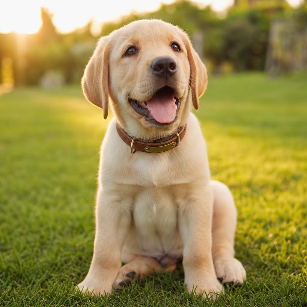 Labrador puppy wearing a Waggerly leather collar